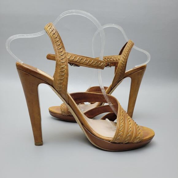 VTG Miu Miu Stilettos Leather Cognac Brown Open Toe Slingback Strappy Heels 10 - Picture 2 of 16